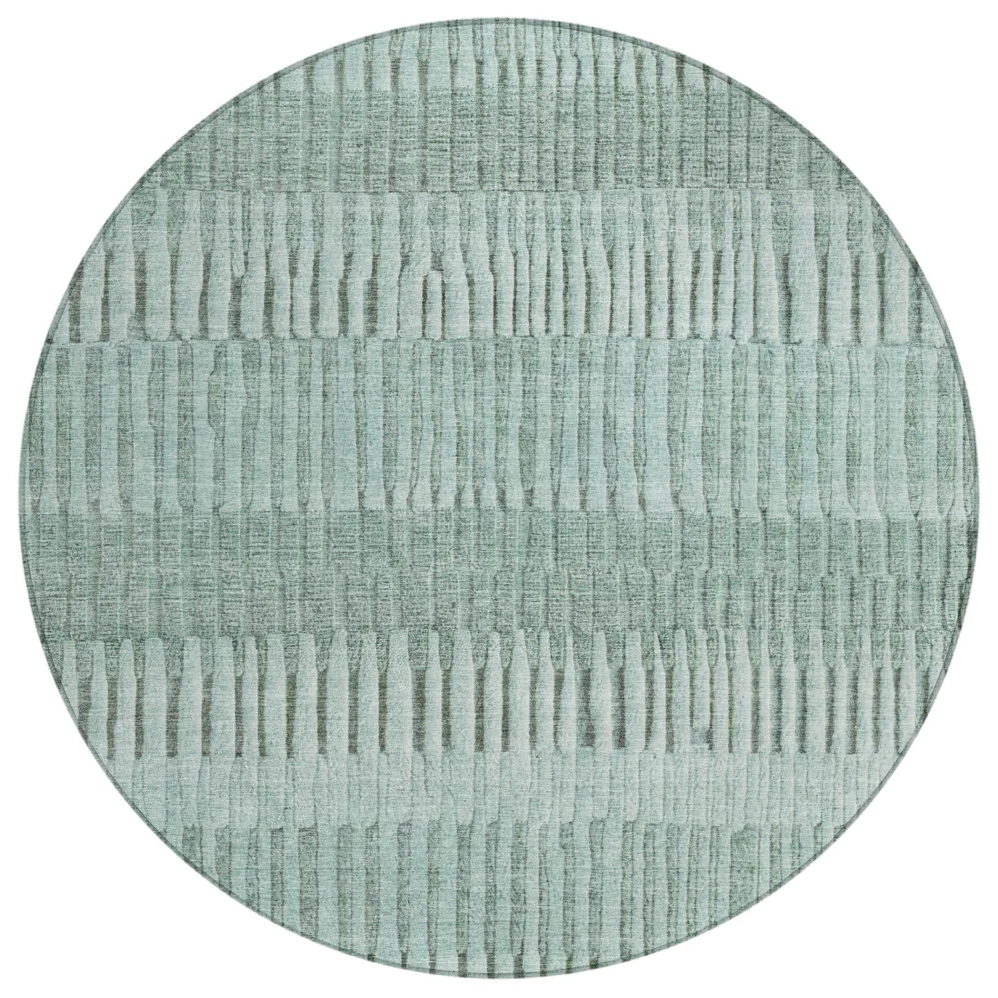 8' Teal Blue And Silver Round Striped Washable Indoor Outdoor Area Rug Homeroots Outdoor