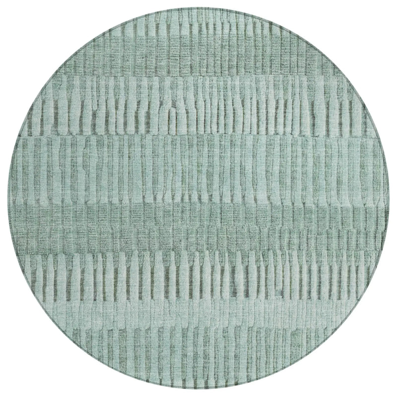 8' Teal Blue And Silver Round Striped Washable Indoor Outdoor Area Rug Homeroots Outdoor