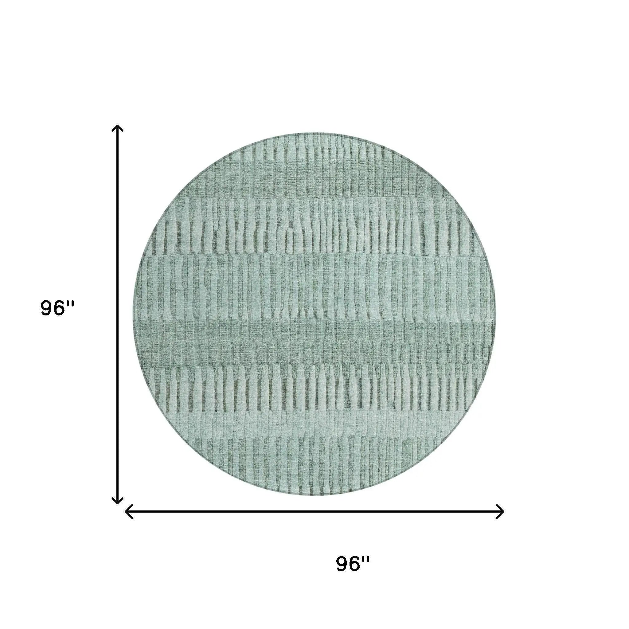 8' Teal Blue And Silver Round Striped Washable Indoor Outdoor Area Rug Homeroots Outdoor