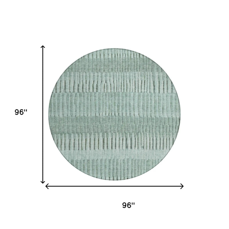 8' Teal Blue And Silver Round Striped Washable Indoor Outdoor Area Rug Homeroots Outdoor