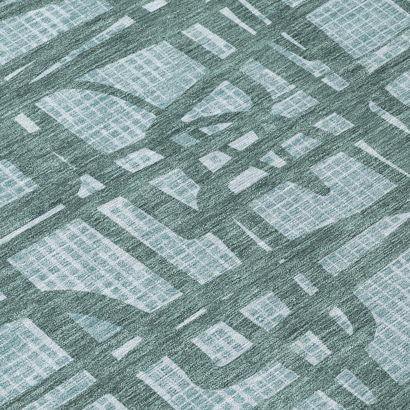 8' Teal Blue And Sky Blue Round Abstract Washable Indoor Outdoor Area Rug Homeroots Outdoor