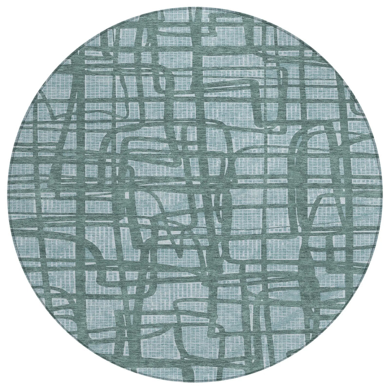 8' Teal Blue And Sky Blue Round Abstract Washable Indoor Outdoor Area Rug Homeroots Outdoor
