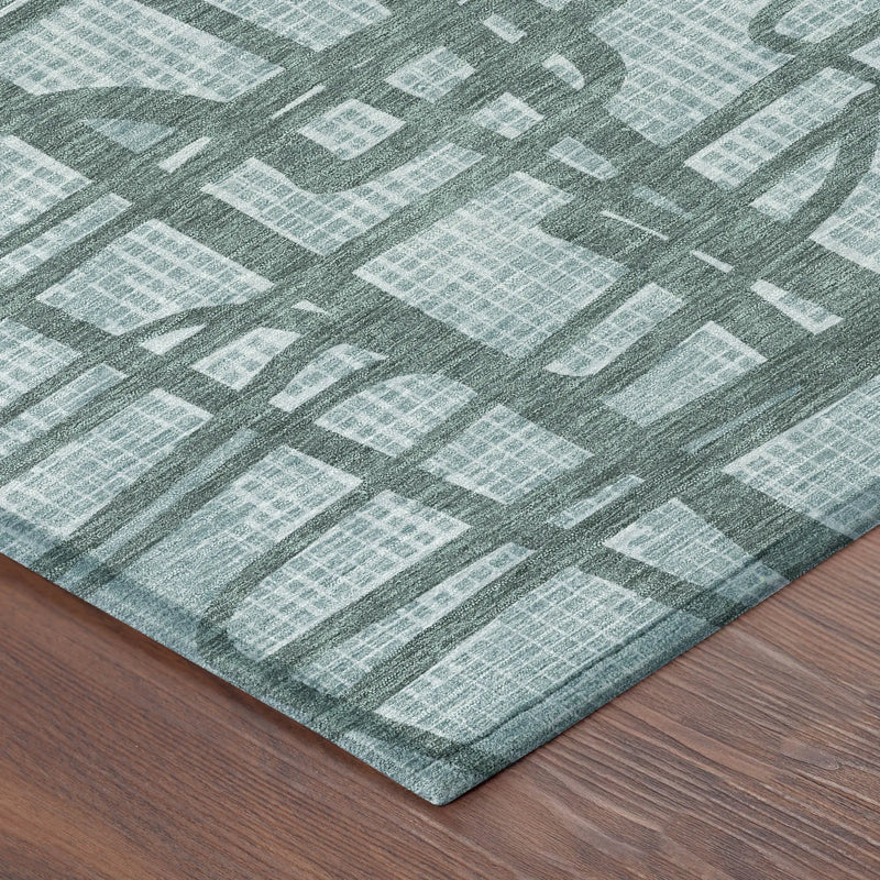 8' Teal Blue And Sky Blue Round Abstract Washable Indoor Outdoor Area Rug Homeroots Outdoor