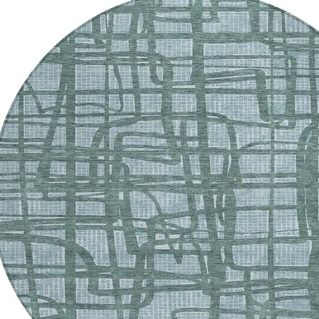 8' Teal Blue And Sky Blue Round Abstract Washable Indoor Outdoor Area Rug Homeroots Outdoor