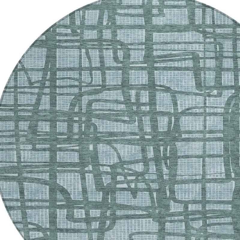 8' Teal Blue And Sky Blue Round Abstract Washable Indoor Outdoor Area Rug Homeroots Outdoor