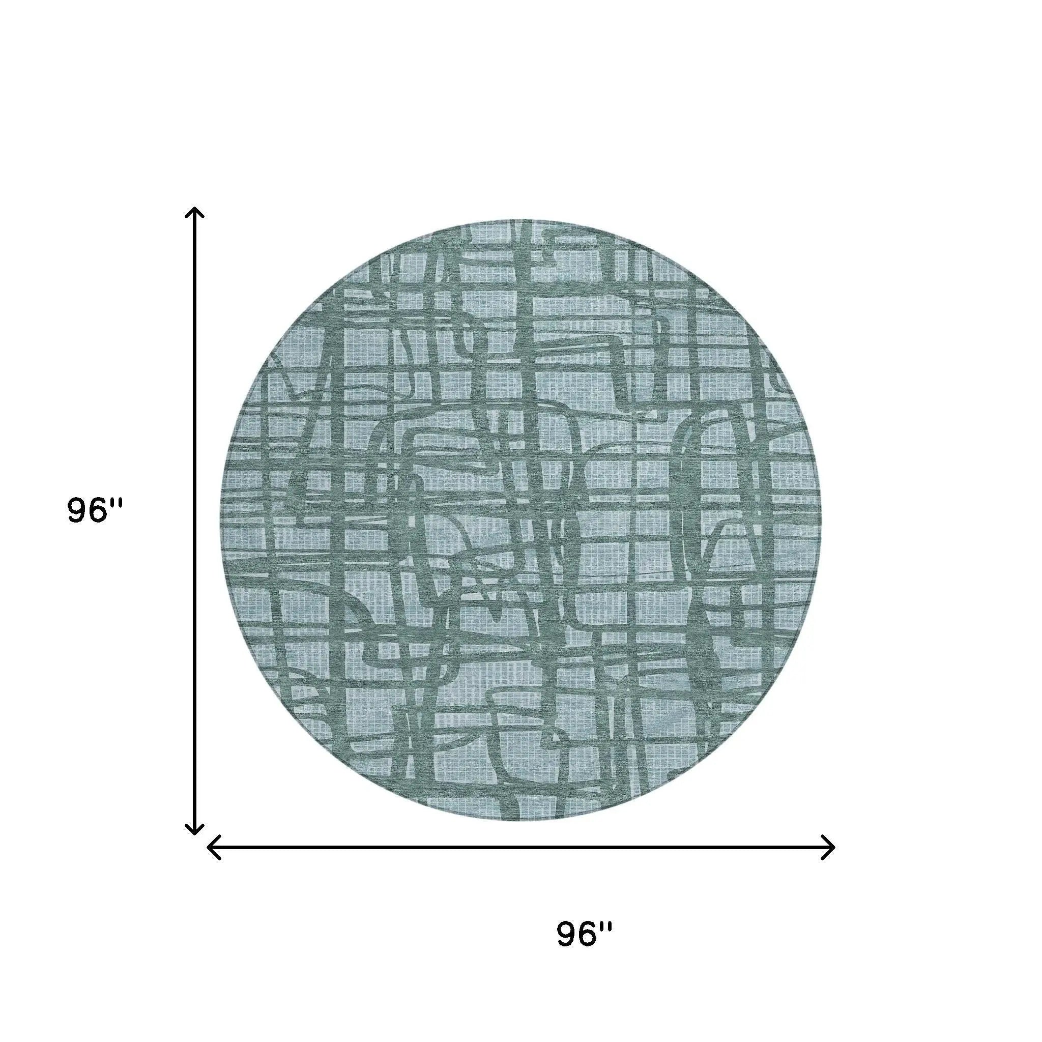 8' Teal Blue And Sky Blue Round Abstract Washable Indoor Outdoor Area Rug Homeroots Outdoor