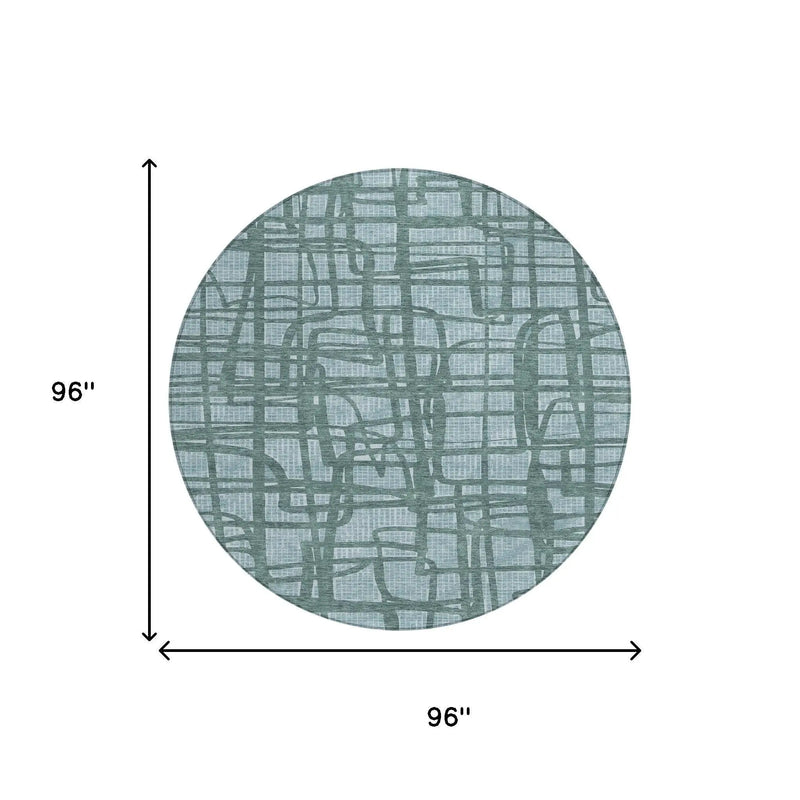 8' Teal Blue And Sky Blue Round Abstract Washable Indoor Outdoor Area Rug Homeroots Outdoor