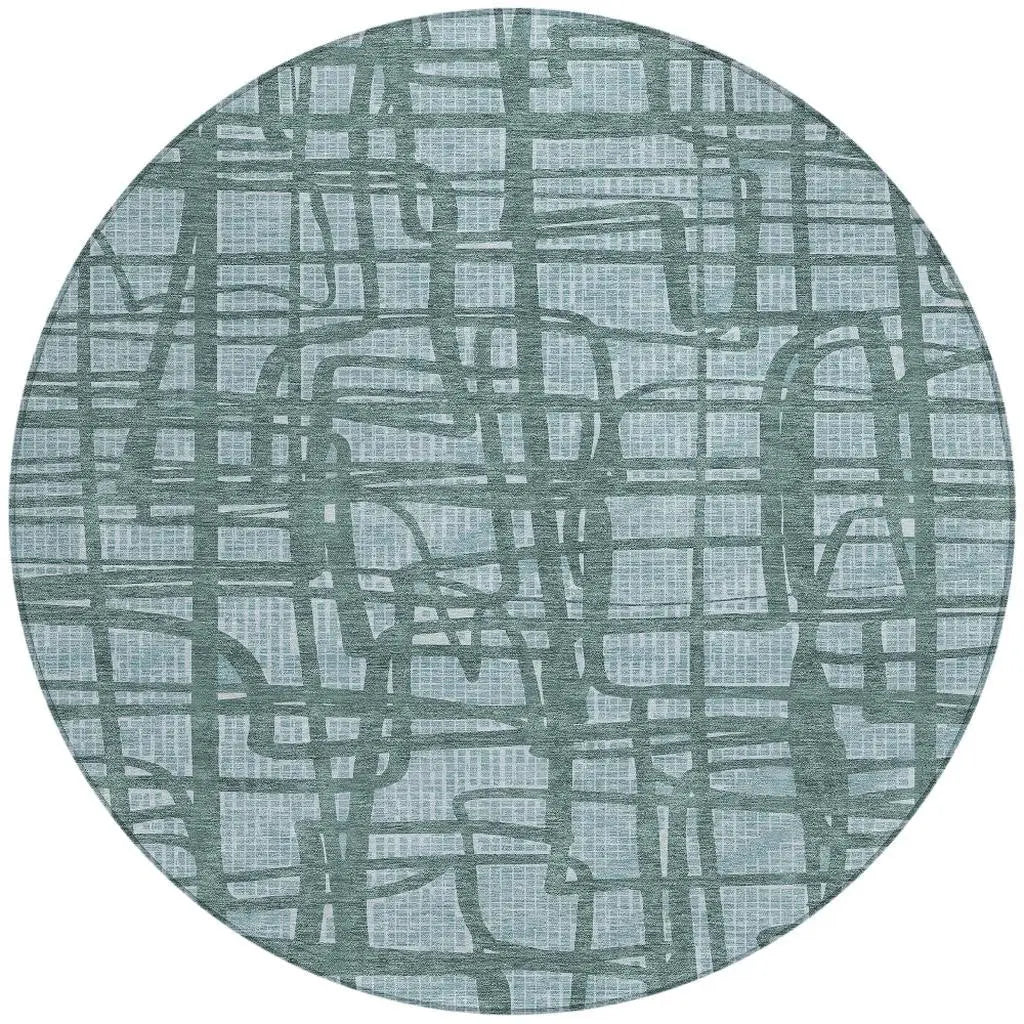 8' Teal Blue And Sky Blue Round Abstract Washable Indoor Outdoor Area Rug Homeroots Outdoor
