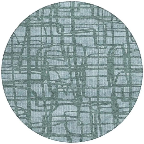 8' Teal Blue And Sky Blue Round Abstract Washable Indoor Outdoor Area Rug Homeroots Outdoor