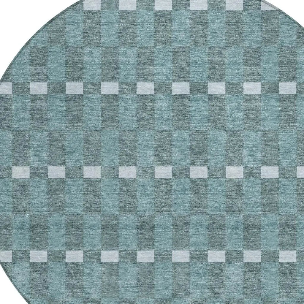 8' Teal Blue And Sky Blue Round Geometric Washable Indoor Outdoor Area Rug Homeroots Outdoor
