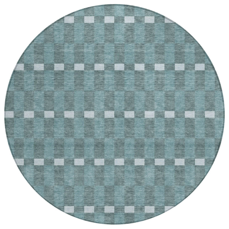 8' Teal Blue And Sky Blue Round Geometric Washable Indoor Outdoor Area Rug Homeroots Outdoor