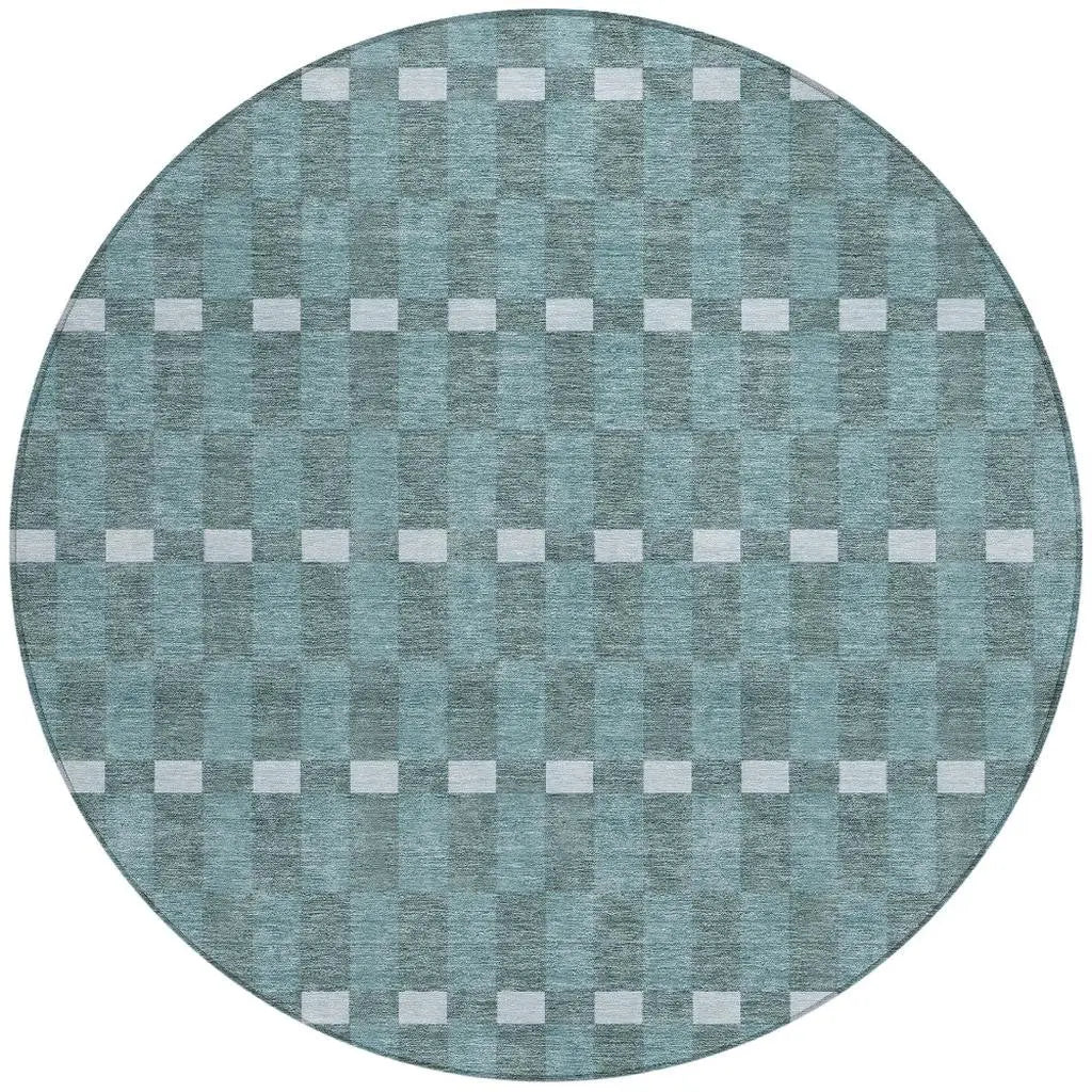 8' Teal Blue And Sky Blue Round Geometric Washable Indoor Outdoor Area Rug Homeroots Outdoor