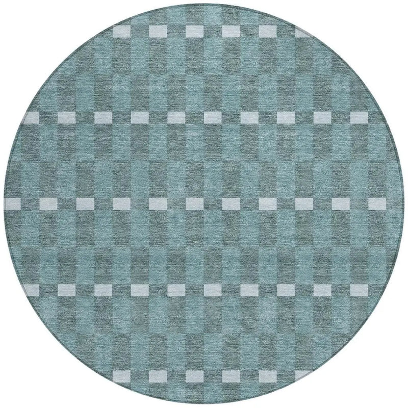 8' Teal Blue And Sky Blue Round Geometric Washable Indoor Outdoor Area Rug Homeroots Outdoor