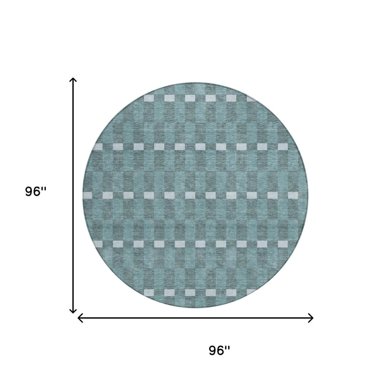 8' Teal Blue And Sky Blue Round Geometric Washable Indoor Outdoor Area Rug Homeroots Outdoor