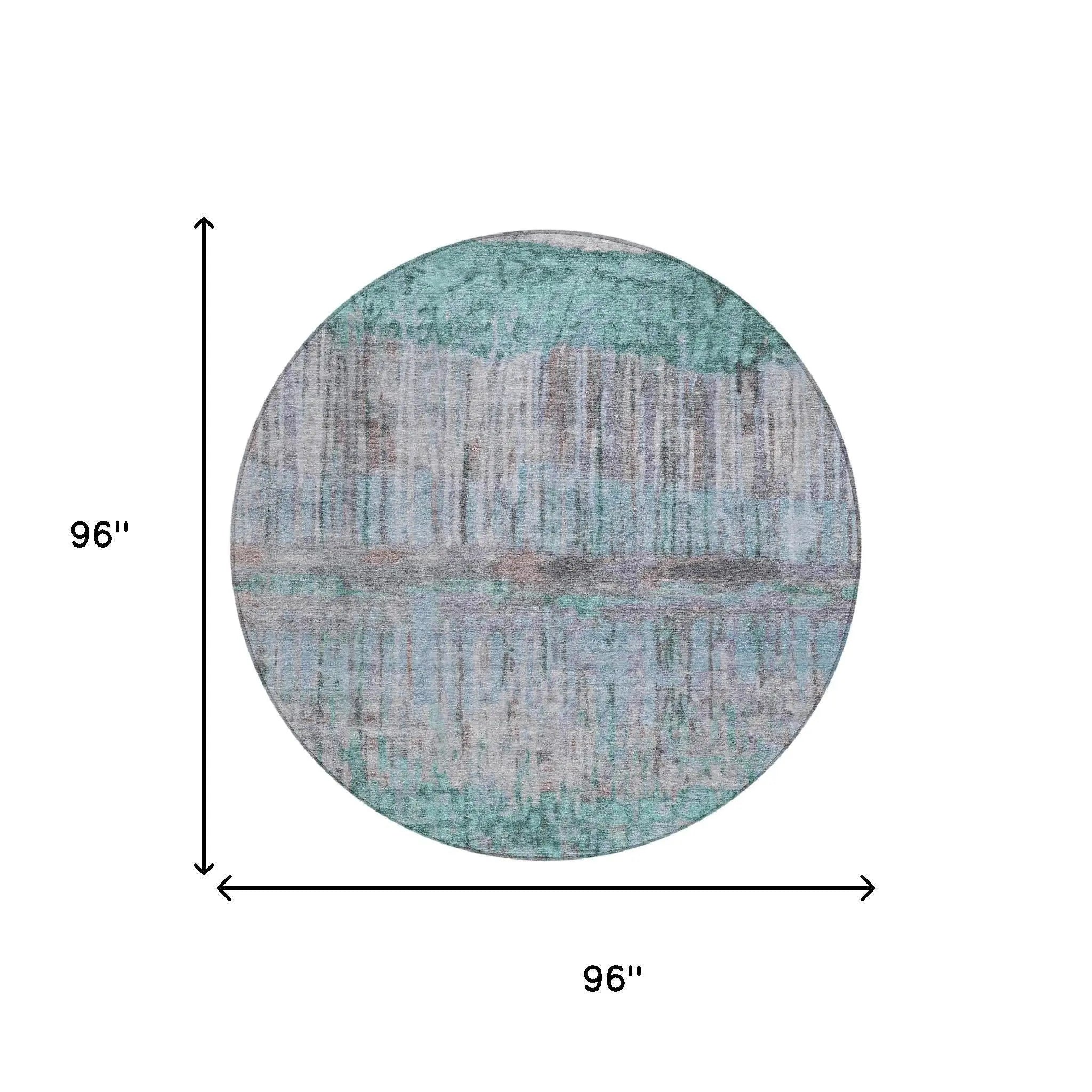 8' Teal Blue And Taupe Round Abstract Washable Indoor Outdoor Area Rug Homeroots Outdoor