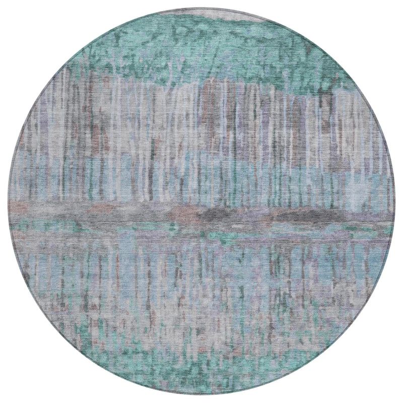 8' Teal Blue And Taupe Round Abstract Washable Indoor Outdoor Area Rug Homeroots Outdoor