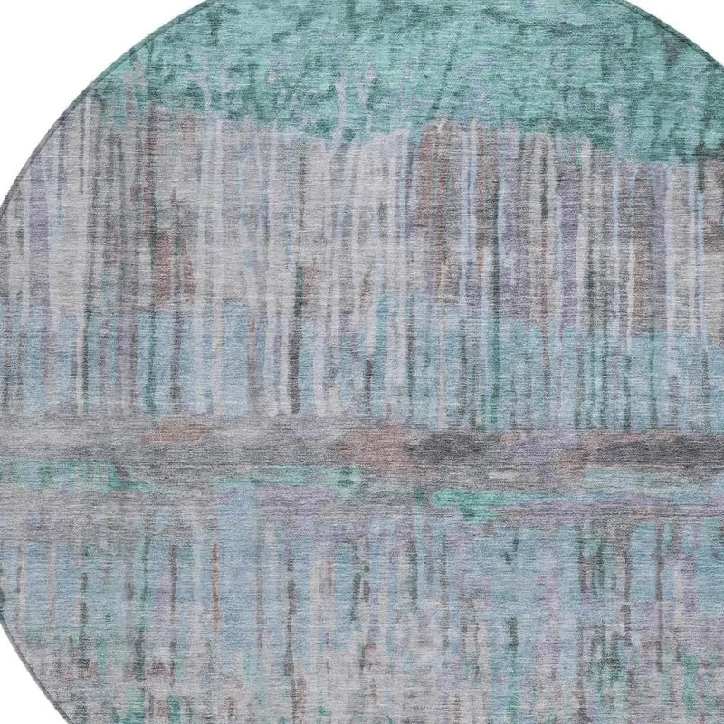 8' Teal Blue And Taupe Round Abstract Washable Indoor Outdoor Area Rug Homeroots Outdoor