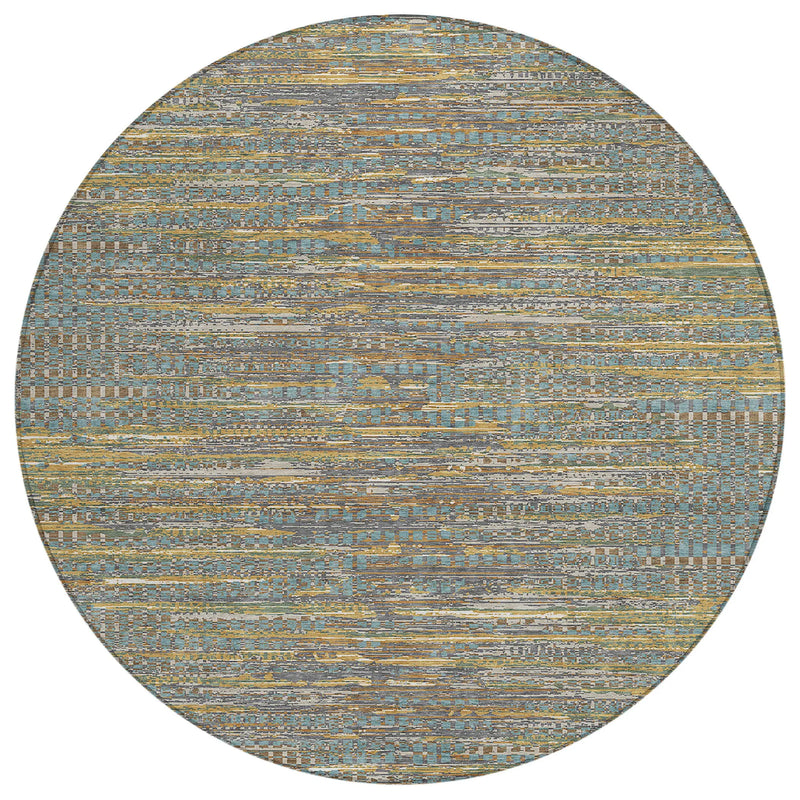 8' Teal Blue And Taupe Round Abstract Washable Indoor Outdoor Area Rug Homeroots Outdoor