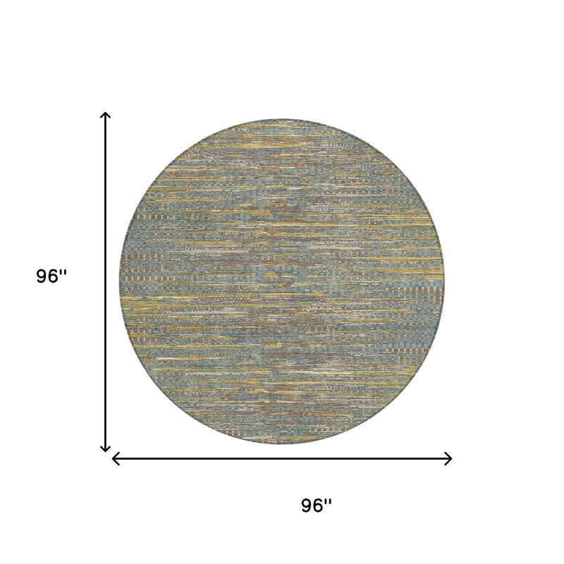 8' Teal Blue And Taupe Round Abstract Washable Indoor Outdoor Area Rug Homeroots Outdoor