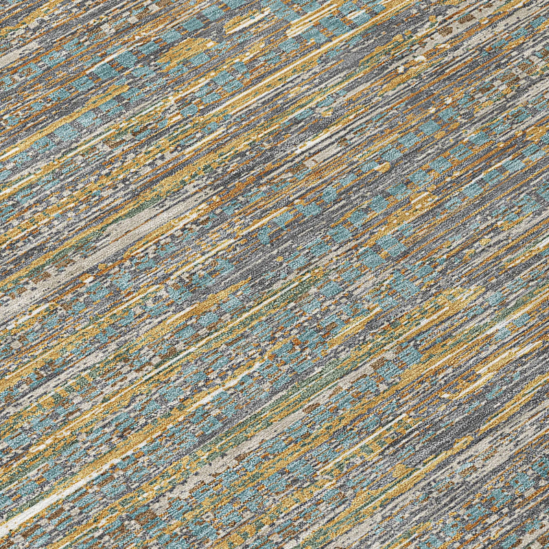 8' Teal Blue And Taupe Round Abstract Washable Indoor Outdoor Area Rug Homeroots Outdoor