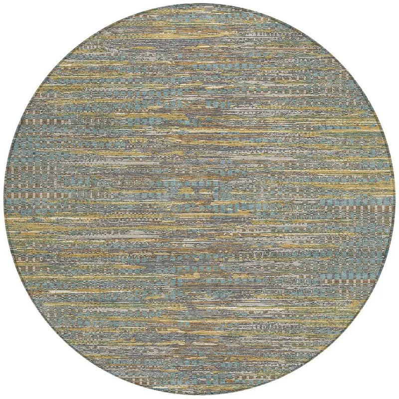 8' Teal Blue And Taupe Round Abstract Washable Indoor Outdoor Area Rug Homeroots Outdoor