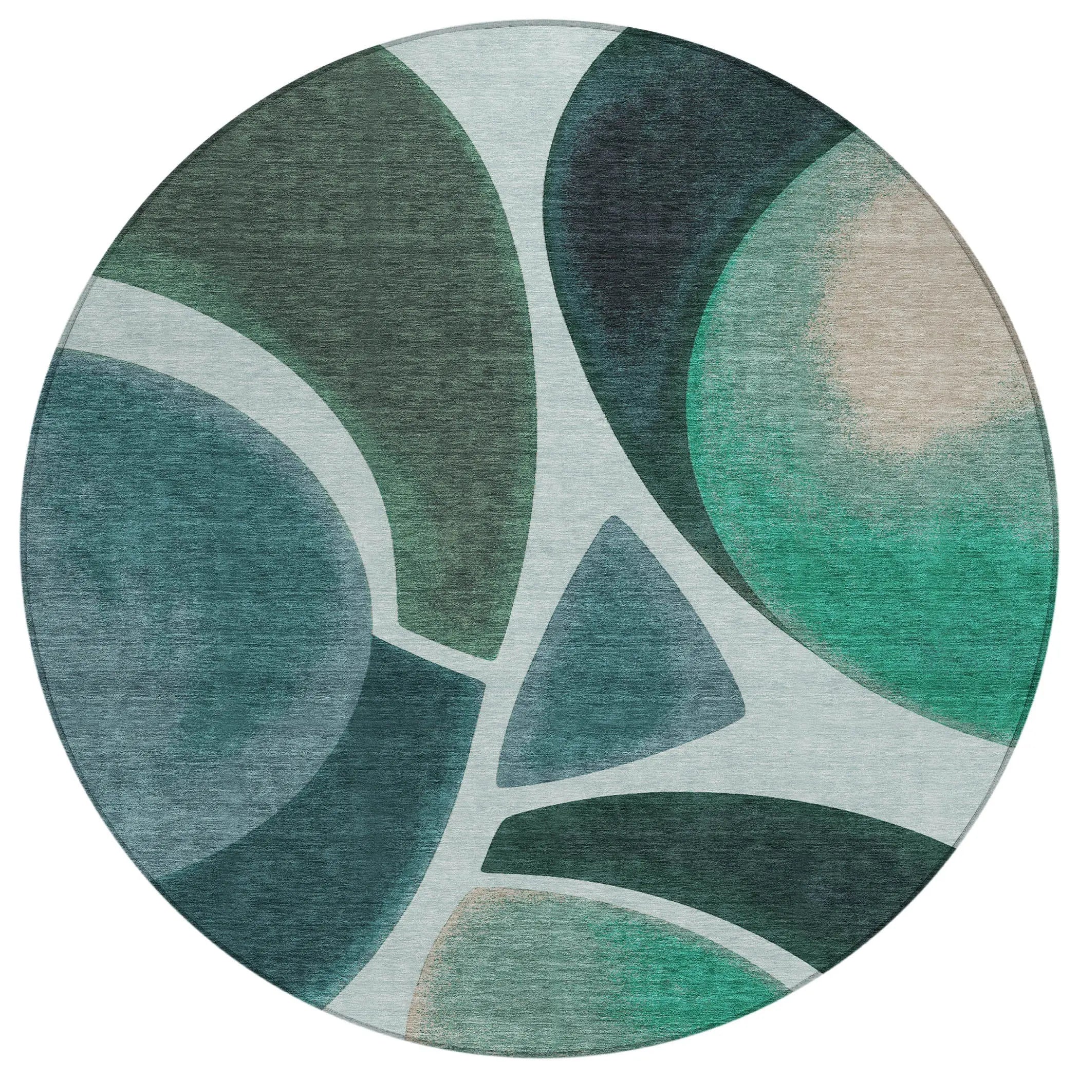 8' Teal Blue And Turquoise Round Abstract Washable Indoor Outdoor Area Rug Homeroots Outdoor