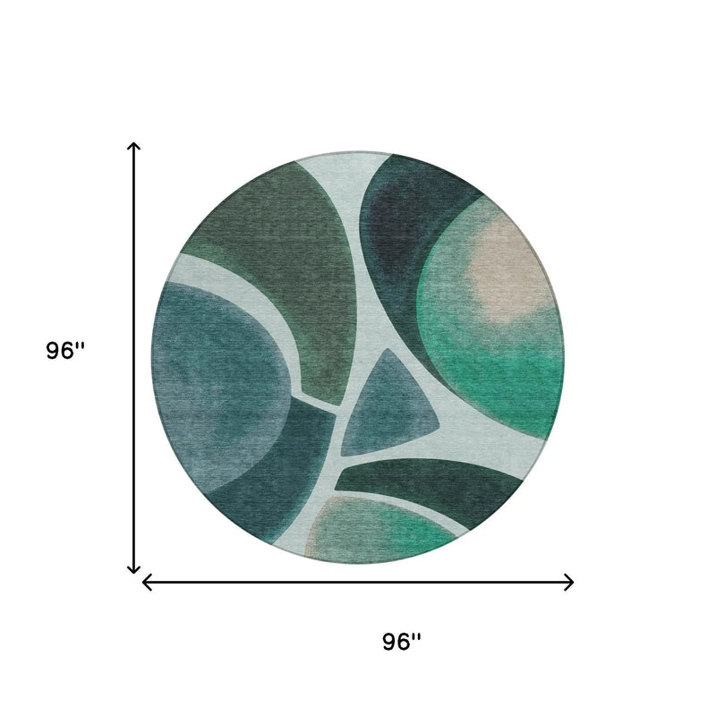8' Teal Blue And Turquoise Round Abstract Washable Indoor Outdoor Area Rug Homeroots Outdoor
