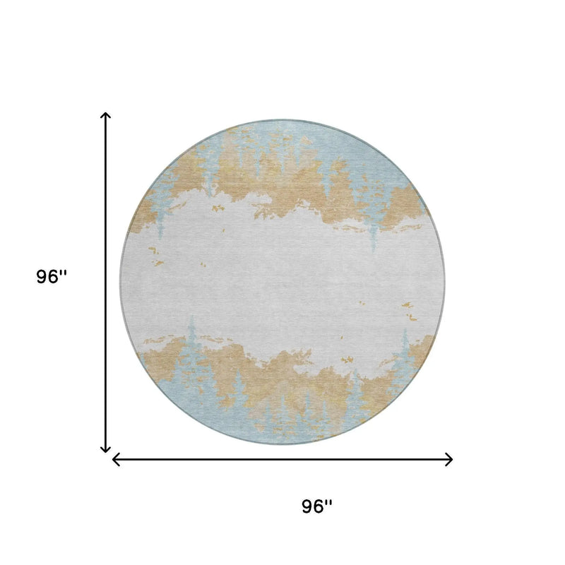 8' Teal Blue And Turquoise Round Floral Washable Indoor Outdoor Area Rug Homeroots Outdoor