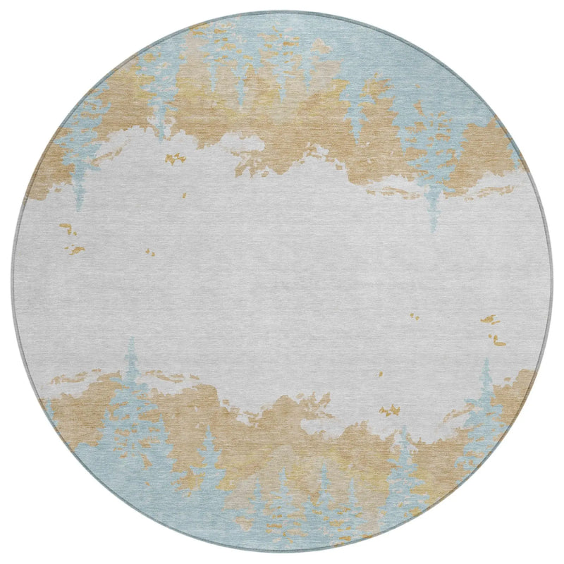8' Teal Blue And Turquoise Round Floral Washable Indoor Outdoor Area Rug Homeroots Outdoor