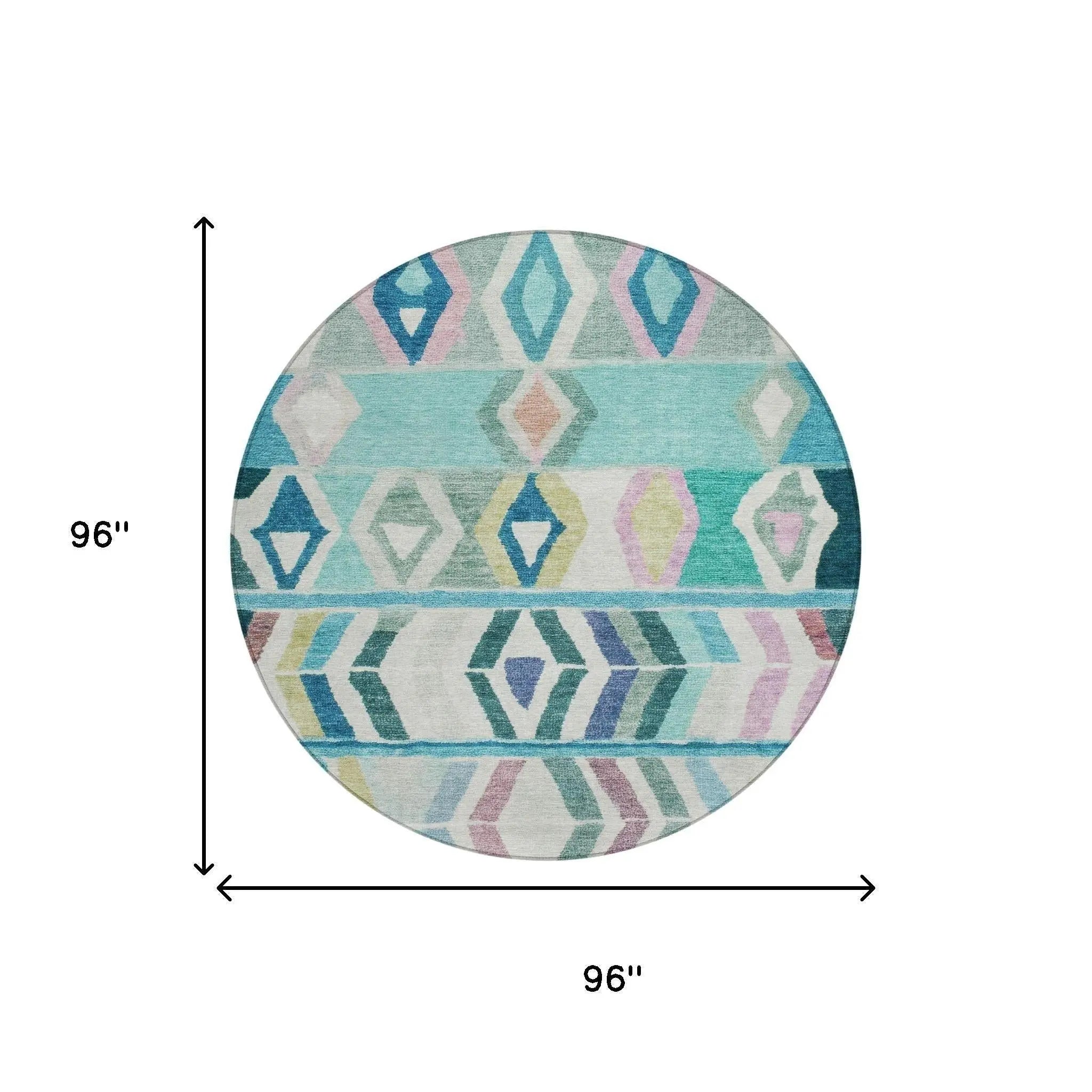 8' Teal Blue And Turquoise Round Tribal Washable Indoor Outdoor Area Rug Homeroots Outdoor