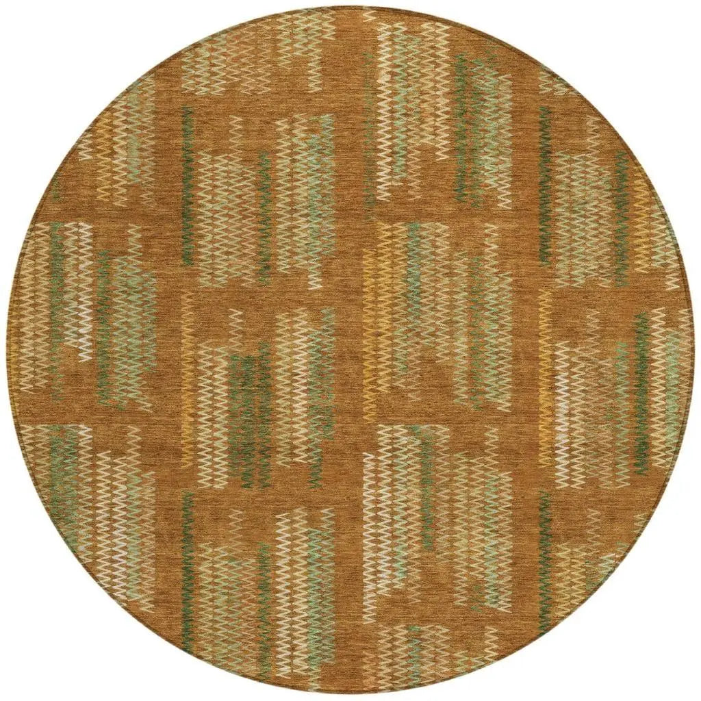 8' Terra Cotta And Brown Round Abstract Washable Indoor Outdoor Area Rug Homeroots Outdoor