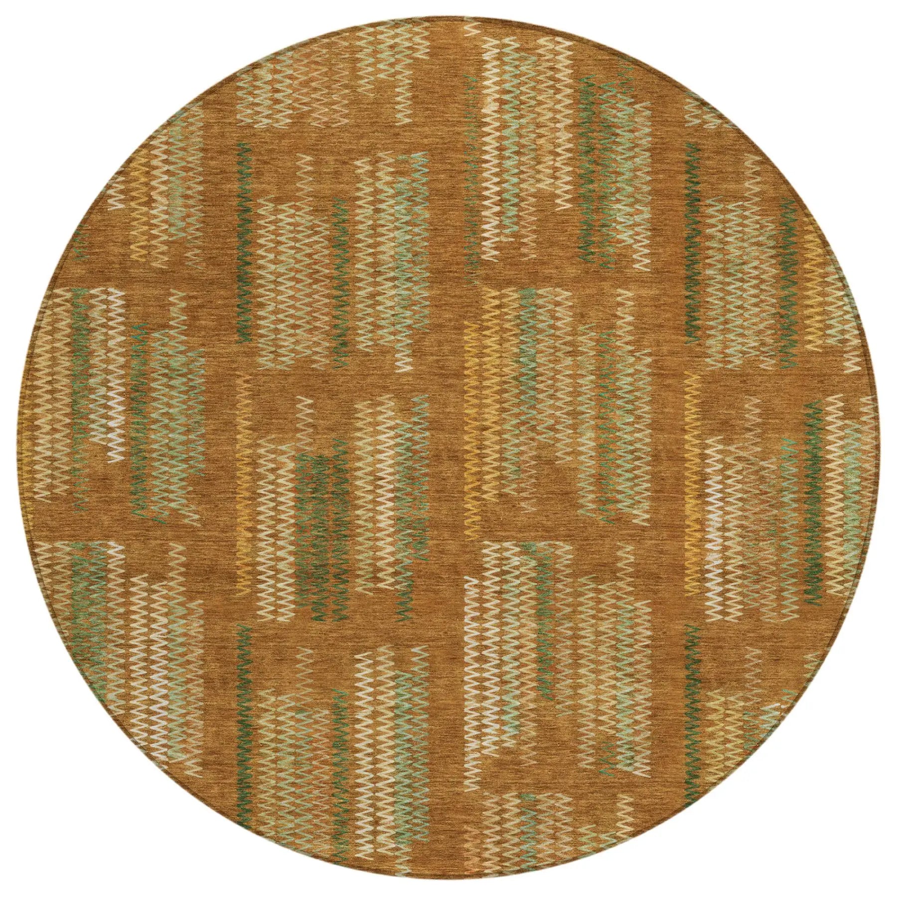 8' Terra Cotta And Brown Round Abstract Washable Indoor Outdoor Area Rug Homeroots Outdoor