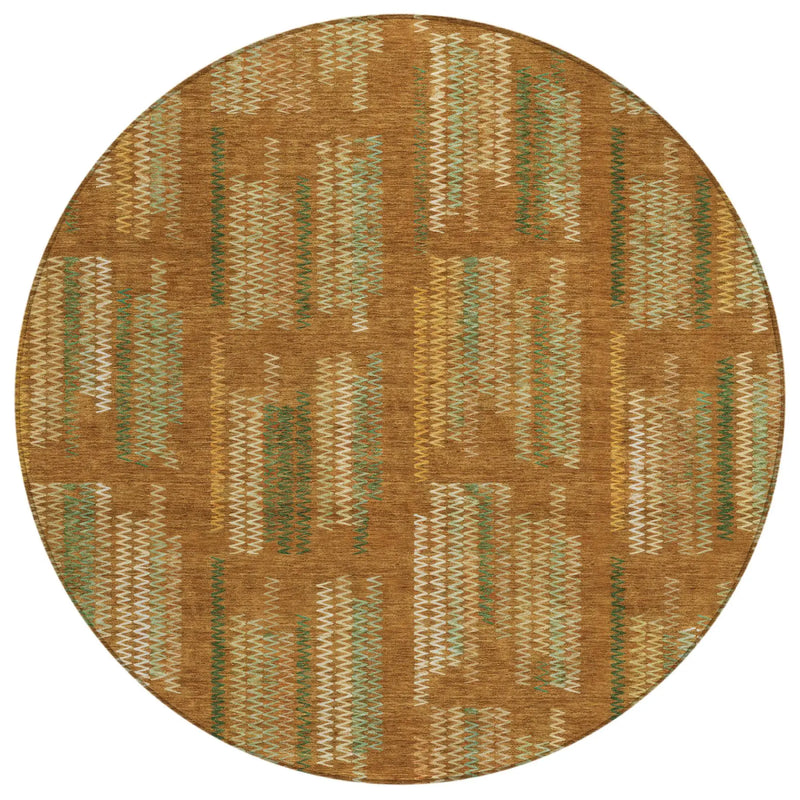 8' Terra Cotta And Brown Round Abstract Washable Indoor Outdoor Area Rug Homeroots Outdoor