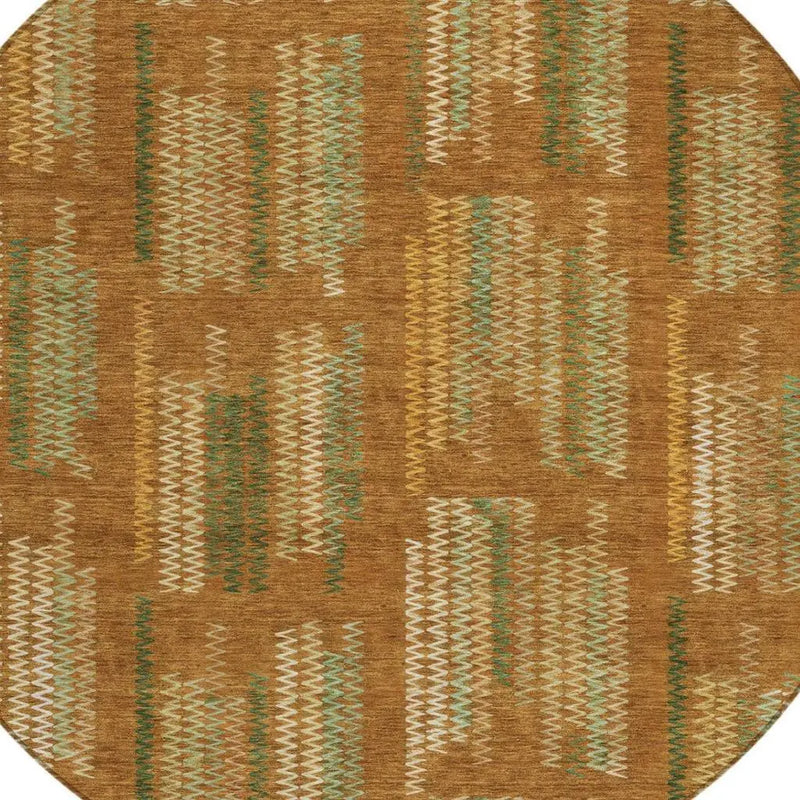8' Terra Cotta And Brown Round Abstract Washable Indoor Outdoor Area Rug Homeroots Outdoor
