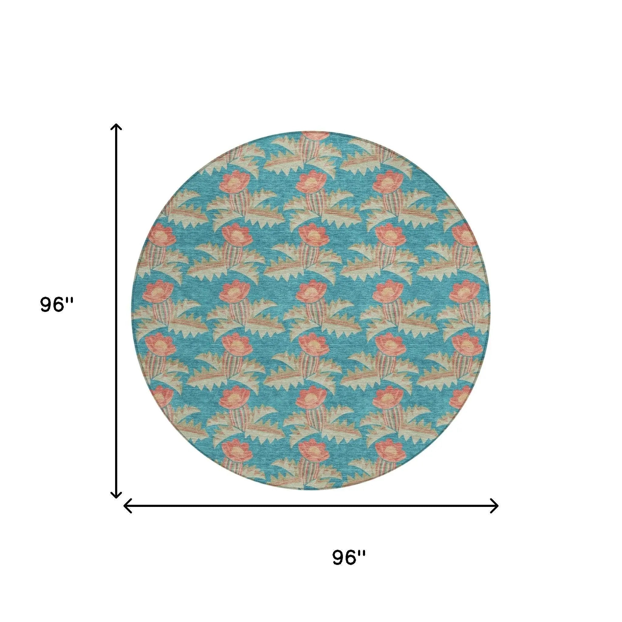 8' Turquoise And Brown Round Floral Washable Indoor Outdoor Area Rug Homeroots Outdoor