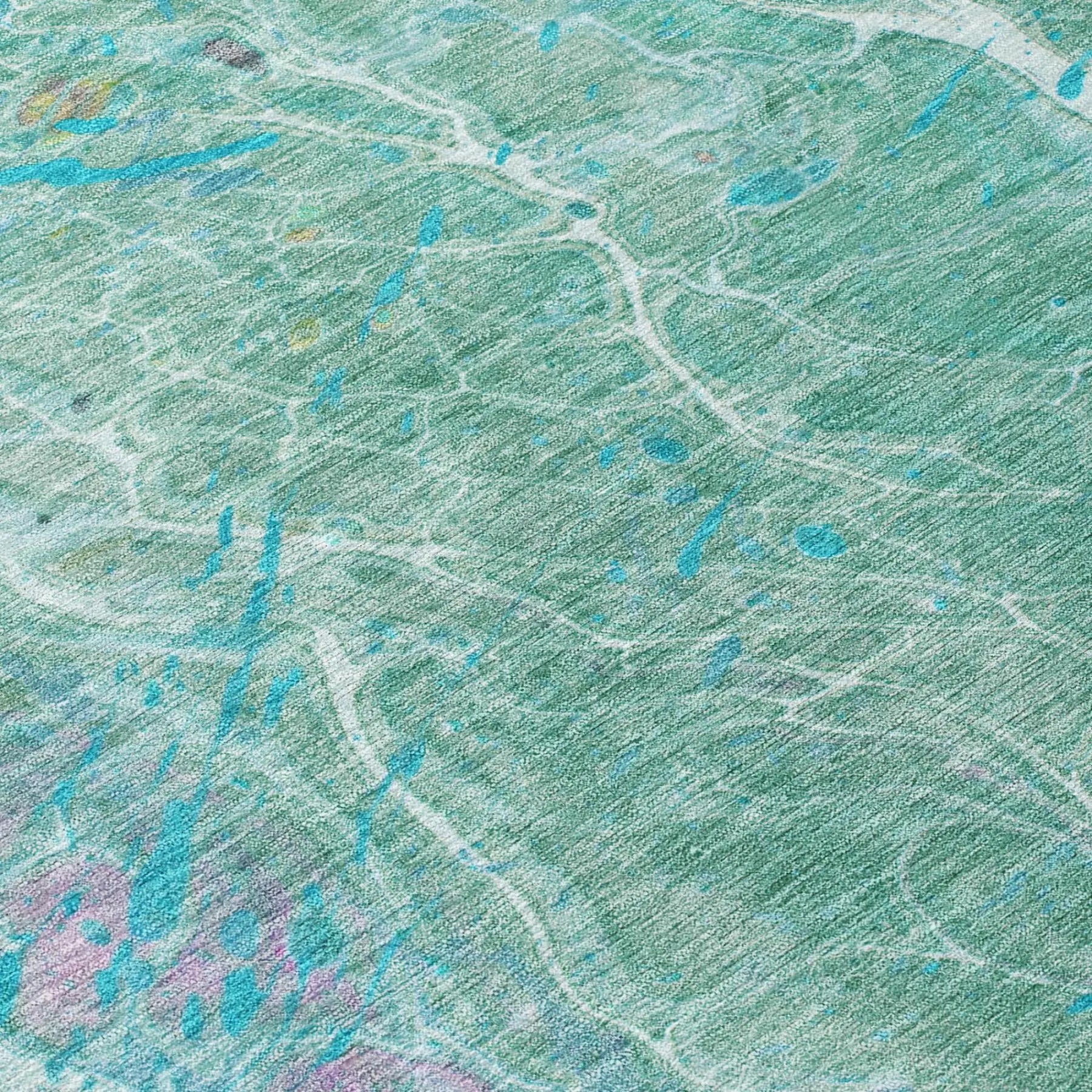 8' Turquoise And Teal Blue Round Abstract Washable Indoor Outdoor Area Rug Homeroots Outdoor