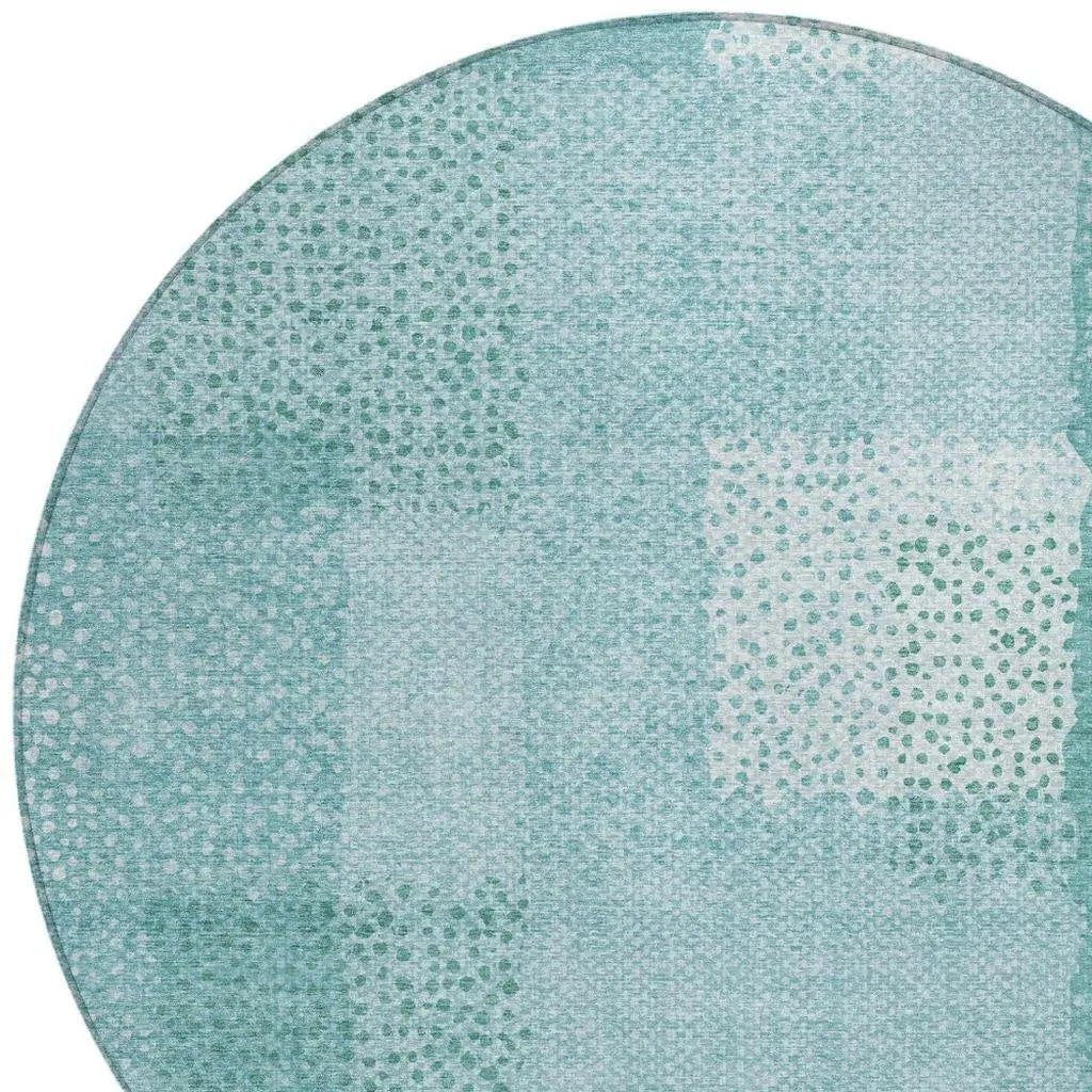 8' Turquoise And Teal Blue Round Abstract Washable Indoor Outdoor Area Rug Homeroots Outdoor