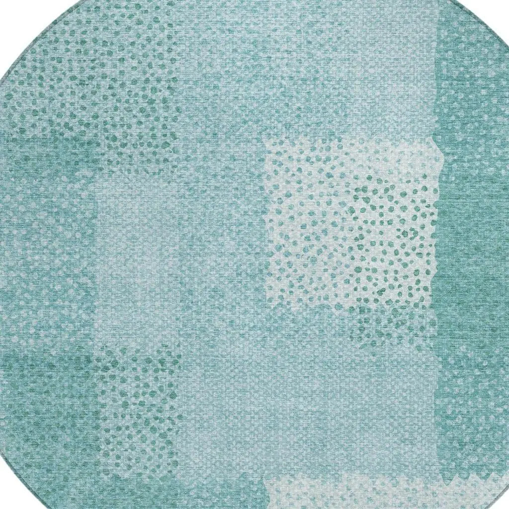 8' Turquoise And Teal Blue Round Abstract Washable Indoor Outdoor Area Rug Homeroots Outdoor