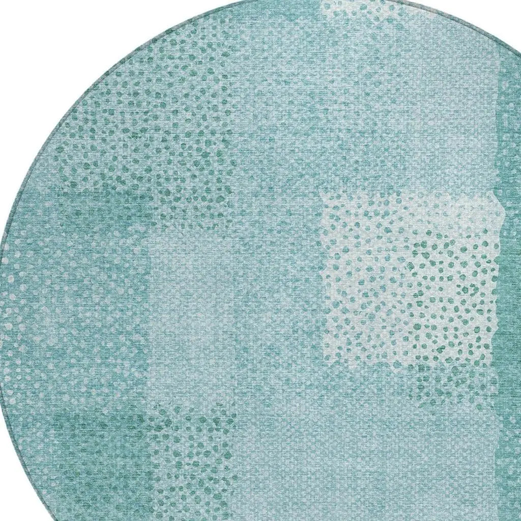 8' Turquoise And Teal Blue Round Abstract Washable Indoor Outdoor Area Rug Homeroots Outdoor