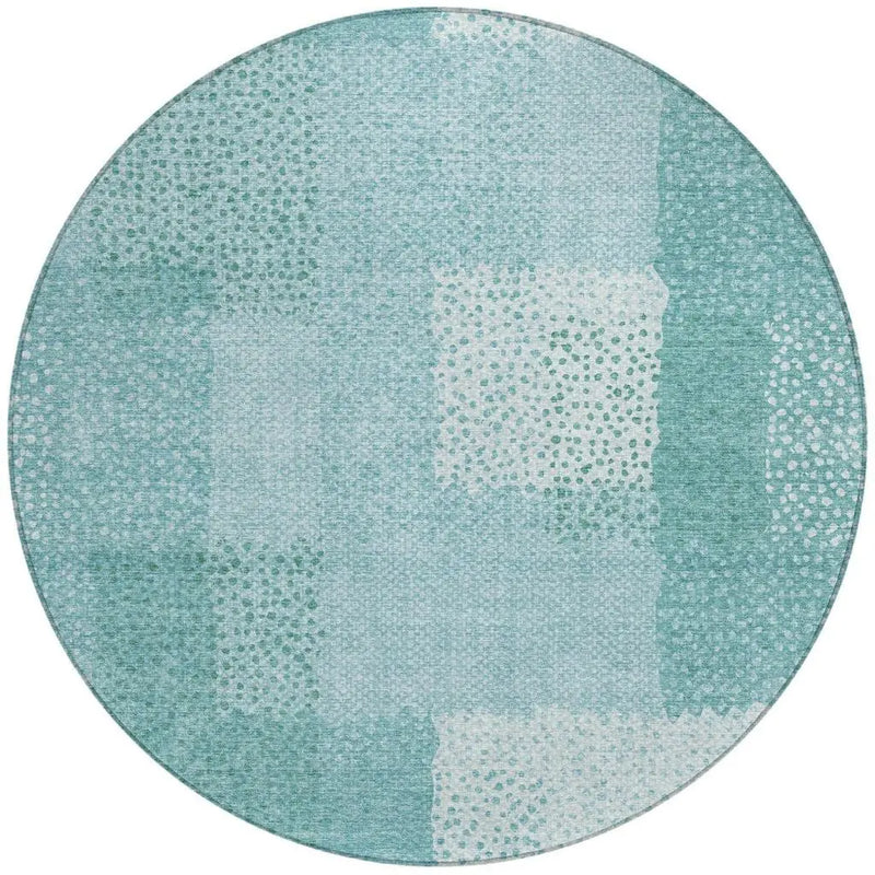 8' Turquoise And Teal Blue Round Abstract Washable Indoor Outdoor Area Rug Homeroots Outdoor