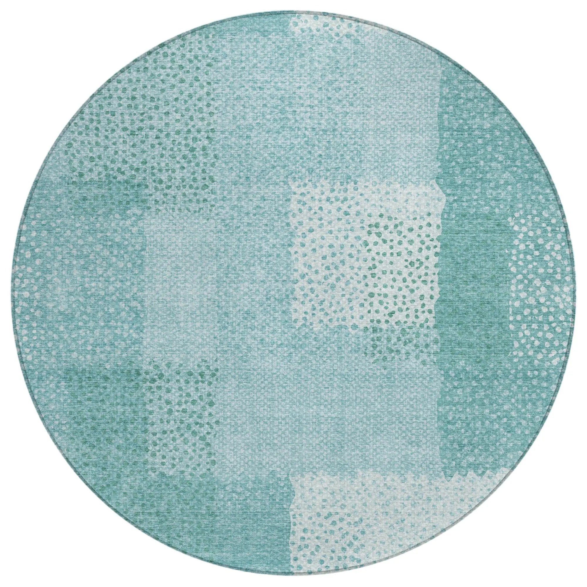 8' Turquoise And Teal Blue Round Abstract Washable Indoor Outdoor Area Rug Homeroots Outdoor