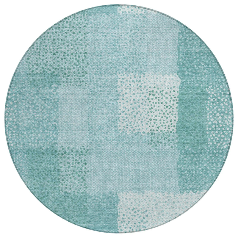 8' Turquoise And Teal Blue Round Abstract Washable Indoor Outdoor Area Rug Homeroots Outdoor