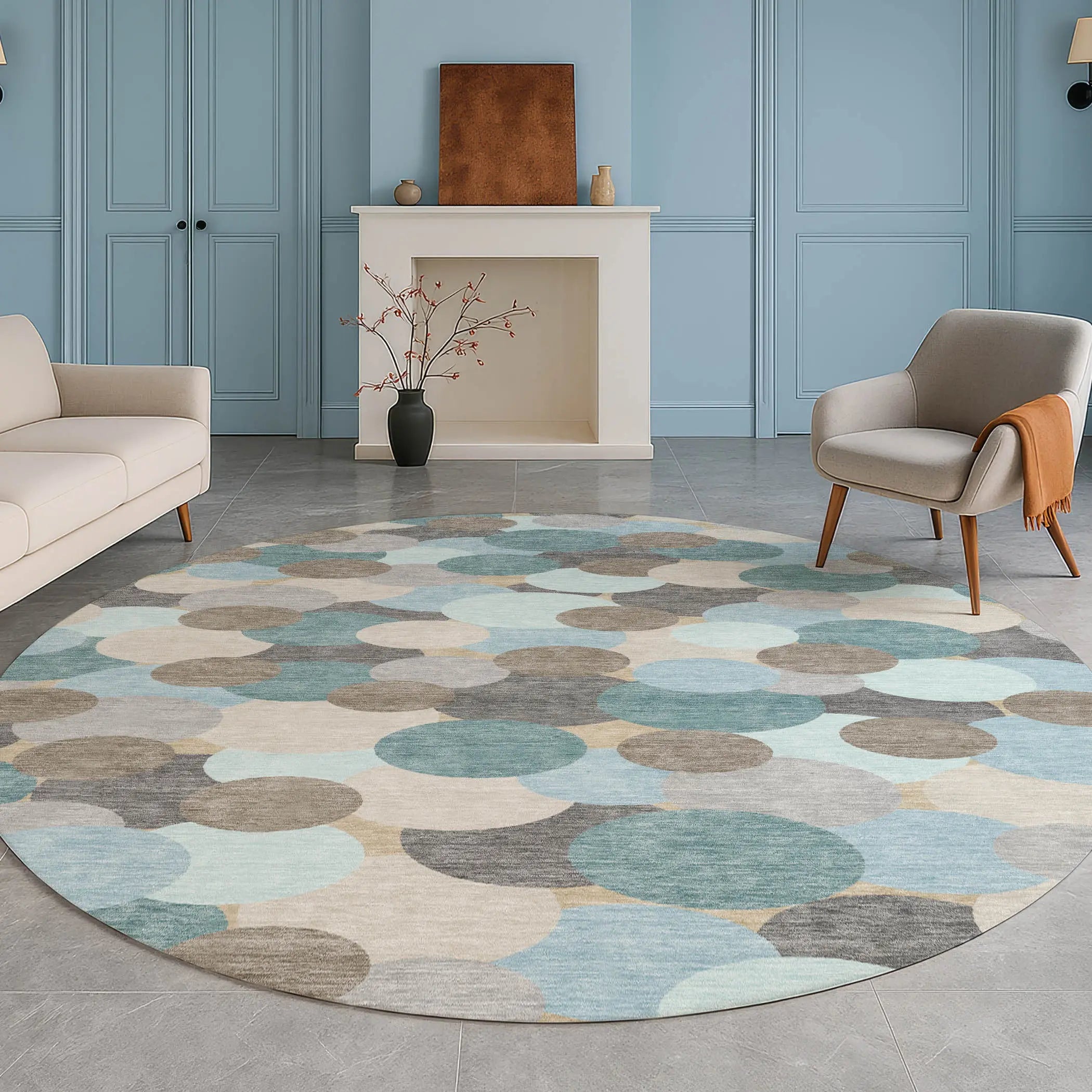 8' Turquoise And Teal Blue Round Geometric Washable Indoor Outdoor Area Rug Homeroots Outdoor
