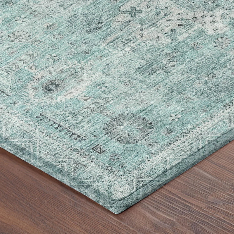 8' Turquoise And Teal Blue Round Oriental Washable Indoor Outdoor Area Rug Homeroots Outdoor