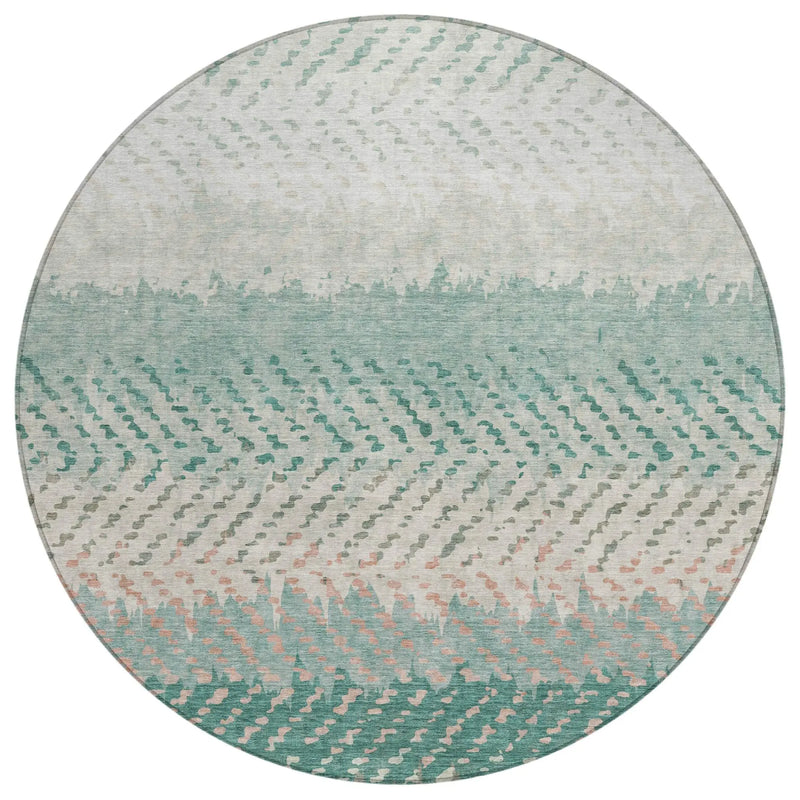8' Turquoise And Teal Blue Round Striped Washable Indoor Outdoor Area Rug Homeroots Outdoor