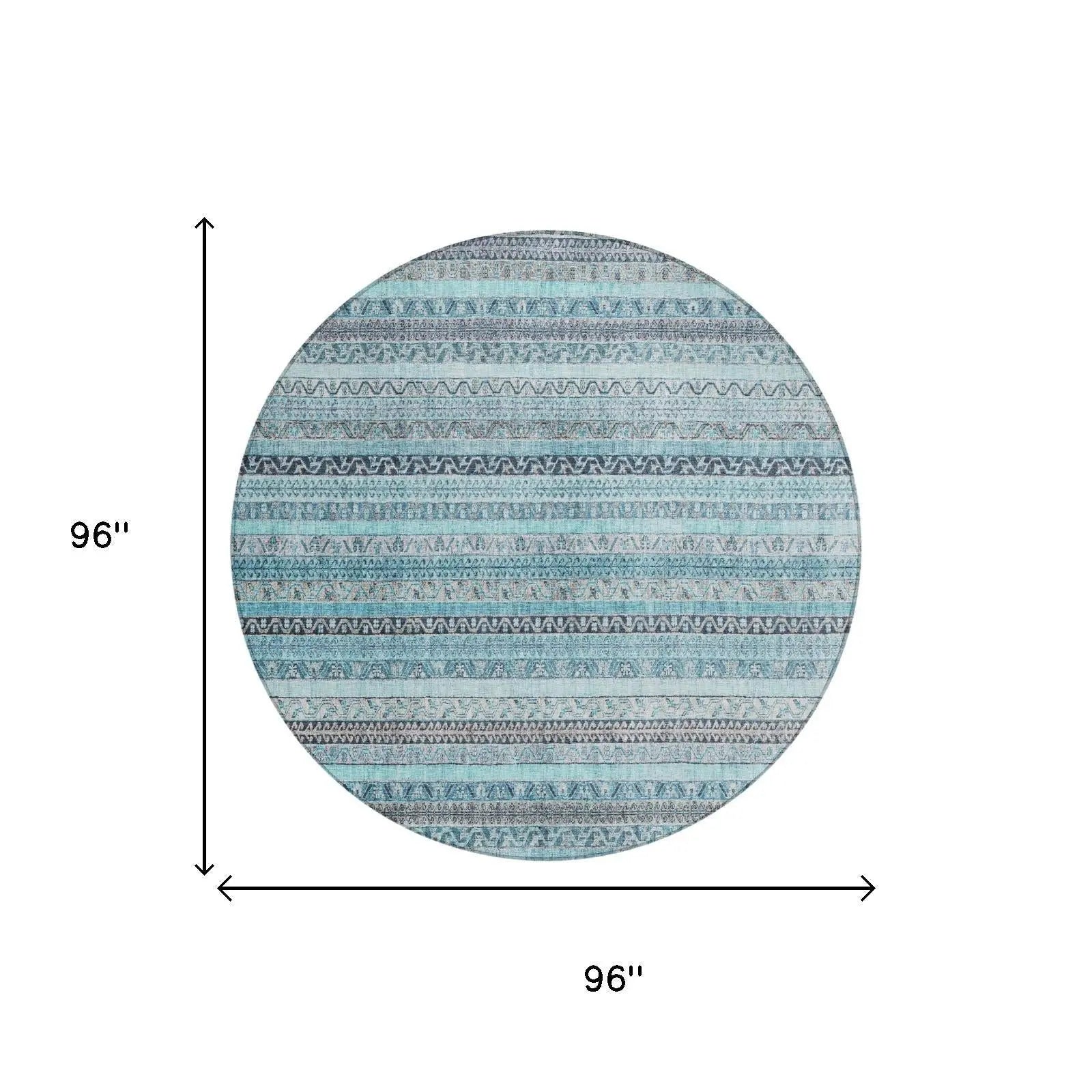 8' Turquoise And Teal Blue Round Striped Washable Indoor Outdoor Area Rug Homeroots Outdoor