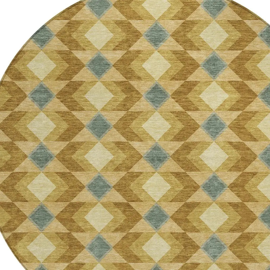 8' Walnut And Brown Round Geometric Washable Indoor Outdoor Area Rug Homeroots Outdoor