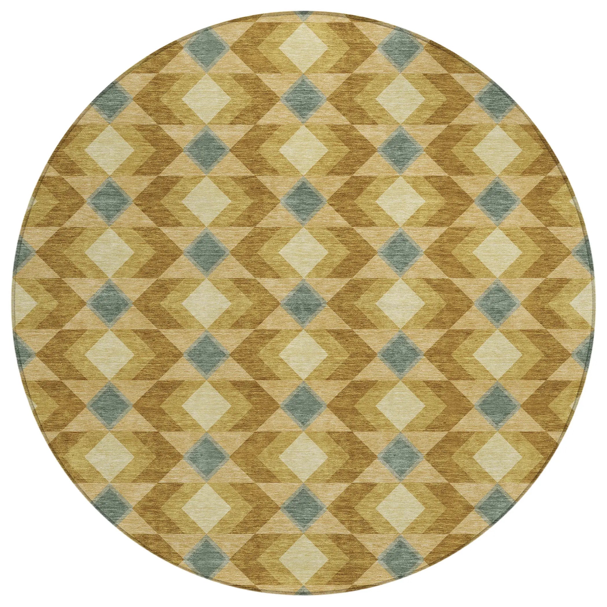8' Walnut And Brown Round Geometric Washable Indoor Outdoor Area Rug Homeroots Outdoor