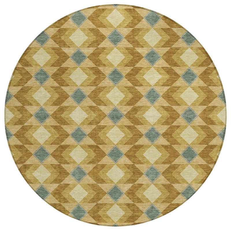 8' Walnut And Brown Round Geometric Washable Indoor Outdoor Area Rug Homeroots Outdoor