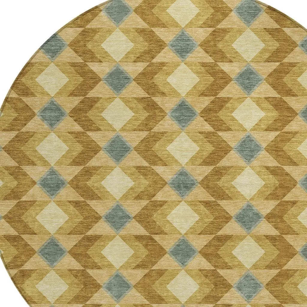 8' Walnut And Brown Round Geometric Washable Indoor Outdoor Area Rug Homeroots Outdoor